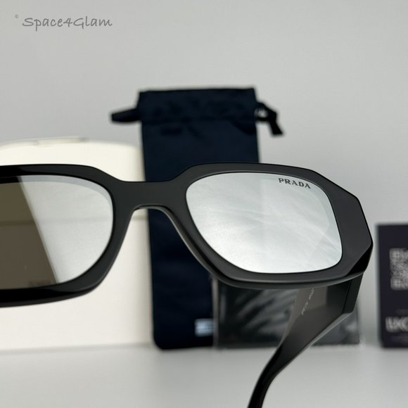 NEW Prada PR17WS 1AB2B0 Black Gray Mirrored Silver Square Unisex Sunglasses - Picture 10 of 15